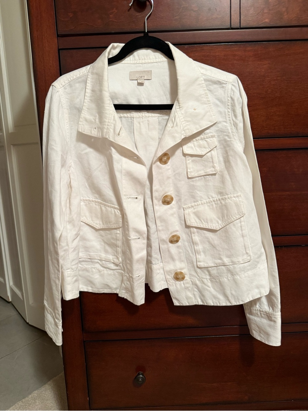 LOFT White Cotton Button-Front Jean Jacket
